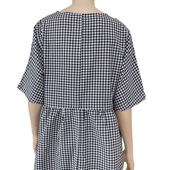 Zanzea Dress Womens XL Black White Gingham Check Short Sleeve Maxi Long NWT - Picture 8 of 10